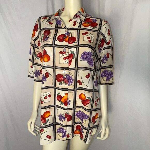 Vintage 90s Kathie Lee Fruit Print Button Down Blouse Women’s Size 14 – Grapes C - Picture 10 of 12